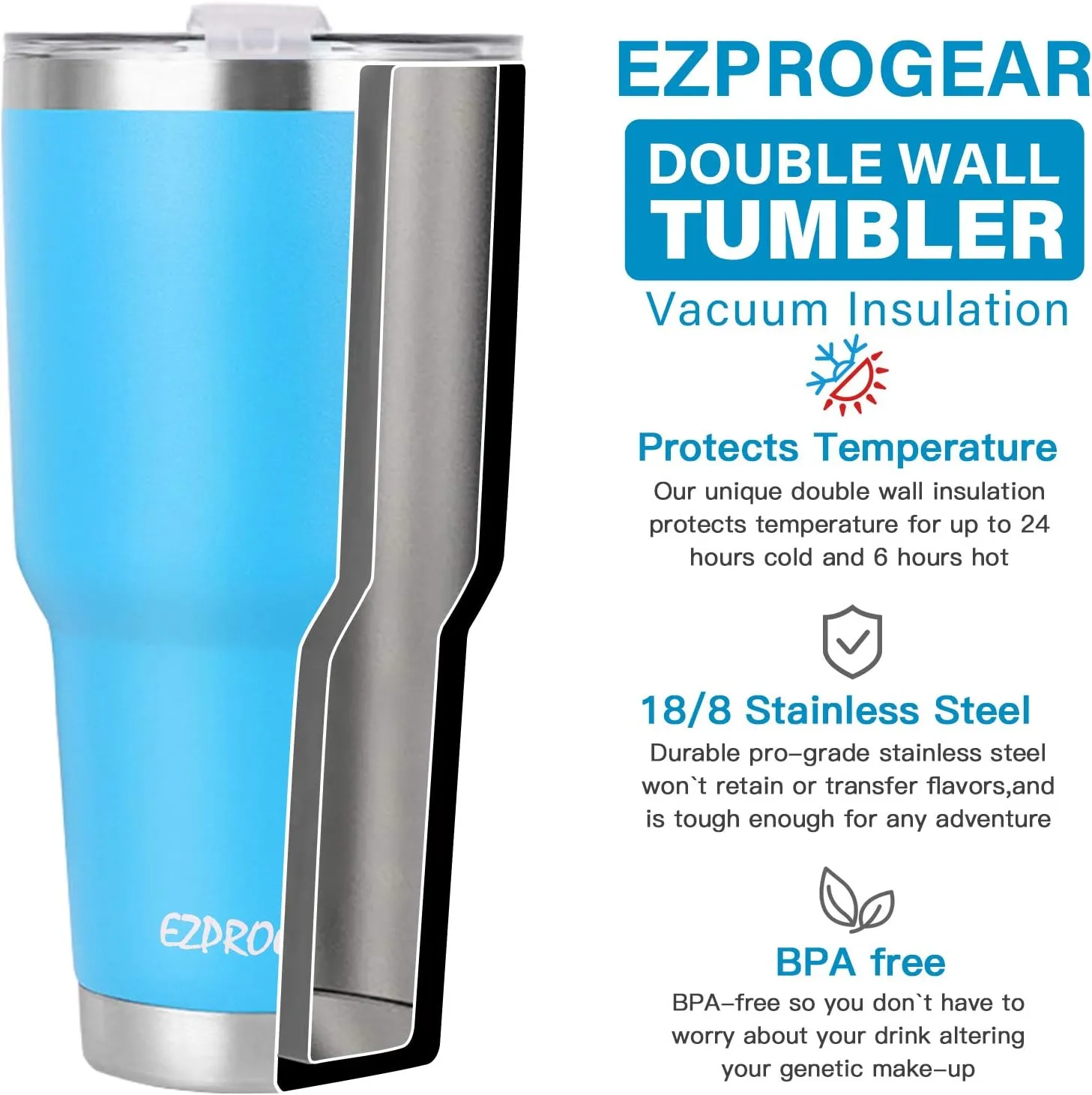 Ezprogear 40 oz Stainless Steel Beer Tumbler Pink Camping Mug Double Wall Vacuum Insulated with Straws and Handle (Pink)