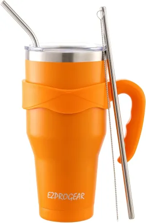 Ezprogear 40 oz Stainless Steel Water Tumbler with Handle Dark Orange Coffee Mug (Dark Orange)