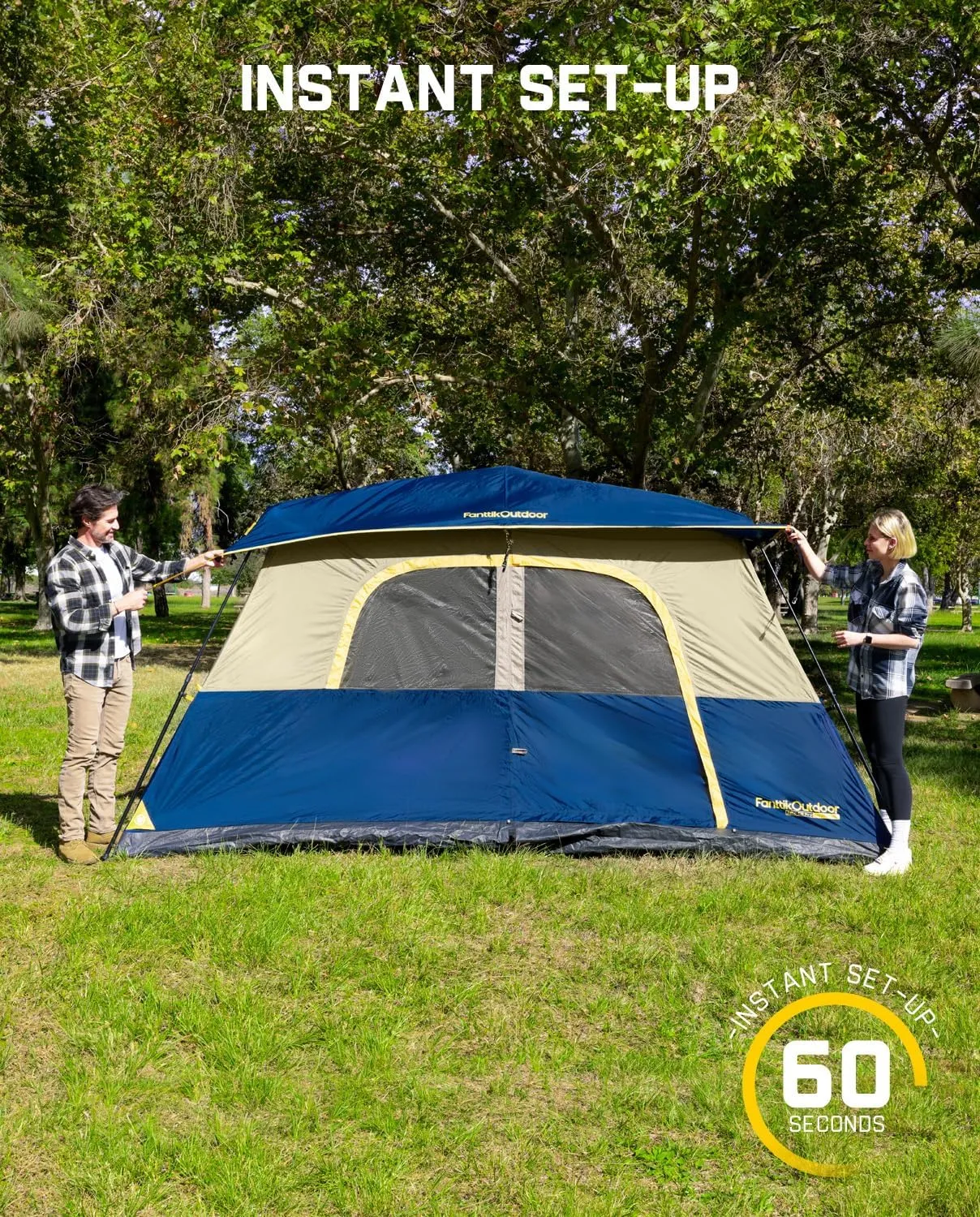 FanttikOutdoor Camping Tent 4/6/8/10 Person Instant Cabin Tent Setup in 60 Seconds with Rainfly & Windproof Portable with Carry Bag for Family Camping & Hiking, Upgraded Ventilation