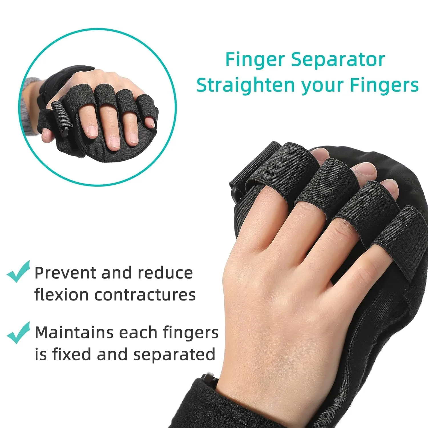 Fanwer Stroke Resting Hand Splint - Night Immobilizer Wrist Finger Brace for Flexion Contractures, Functional 5 Finger Stabilizer Wrap - for Muscle Atrophy Rehab, Arthritis, Tendonitis (Right, Medium)