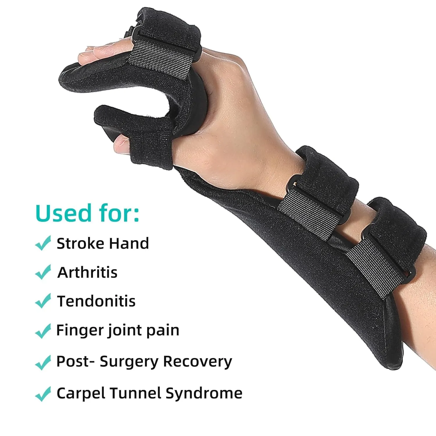 Fanwer Stroke Resting Hand Splint - Night Immobilizer Wrist Finger Brace for Flexion Contractures, Functional 5 Finger Stabilizer Wrap - for Muscle Atrophy Rehab, Arthritis, Tendonitis (Right, Medium)