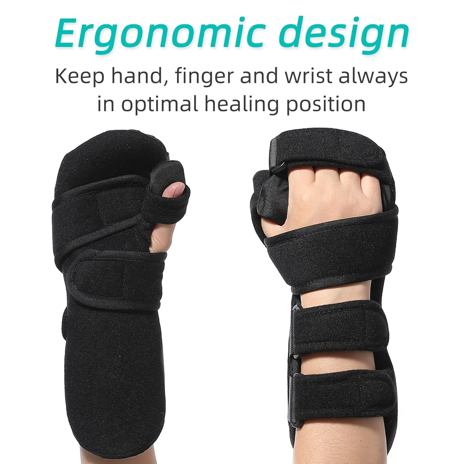 Fanwer Stroke Resting Hand Splint - Night Immobilizer Wrist Finger Brace for Flexion Contractures, Functional 5 Finger Stabilizer Wrap - for Muscle Atrophy Rehab, Arthritis, Tendonitis (Right, Medium)