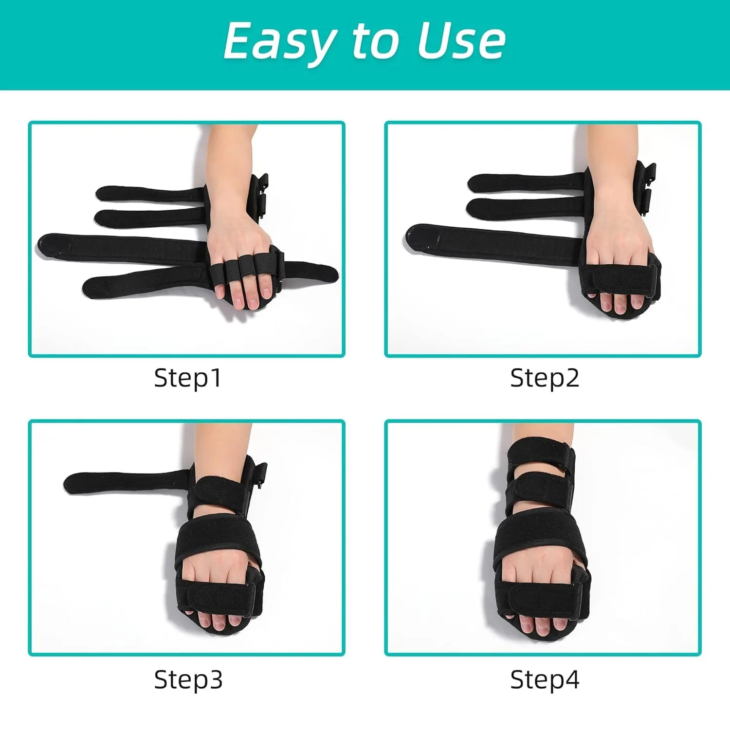 Fanwer Stroke Resting Hand Splint - Night Immobilizer Wrist Finger Brace for Flexion Contractures, Functional 5 Finger Stabilizer Wrap - for Muscle Atrophy Rehab, Arthritis, Tendonitis (Right, Medium)
