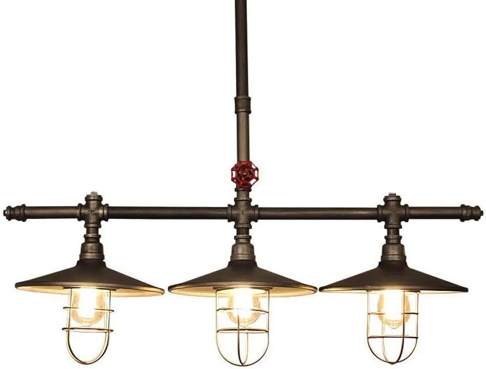 Farmhouse Steam Water Pipe Ceiling Suspension Light Vintage Retro Vintage Nostalgic Island Hanging Light 3-Heads Edison E27 Ceiling Droplight for Living Room Canteen Dining Room CAF