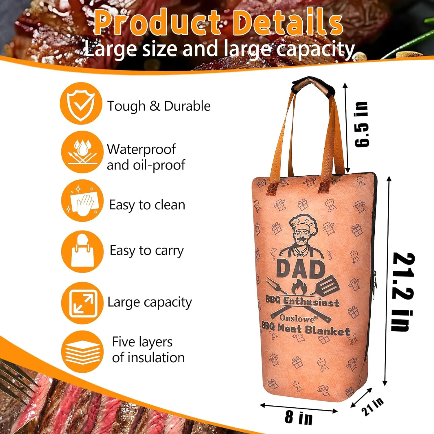 Fathers Day Dad Gifts, BBQ Resting Blanket for Smoking Meat - Insulated Meat Blanket for Brisket, Ribs, Pork Shoulder - Waterproof BBQ Smoker Insulation Blanket, BBQ Gifts for Men Dad Husband (21in)