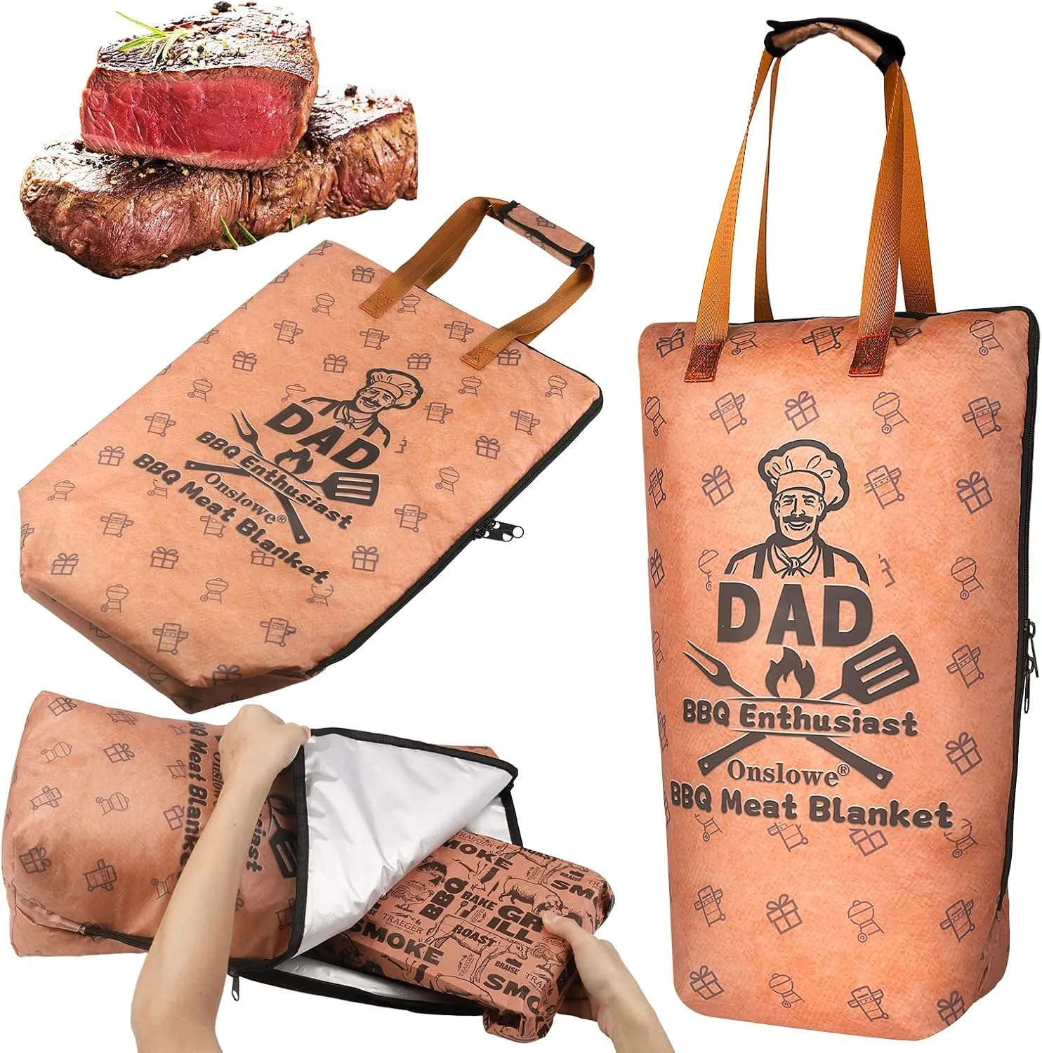 Fathers Day Dad Gifts, BBQ Resting Blanket for Smoking Meat - Insulated Meat Blanket for Brisket, Ribs, Pork Shoulder - Waterproof BBQ Smoker Insulation Blanket, BBQ Gifts for Men Dad Husband (21in)