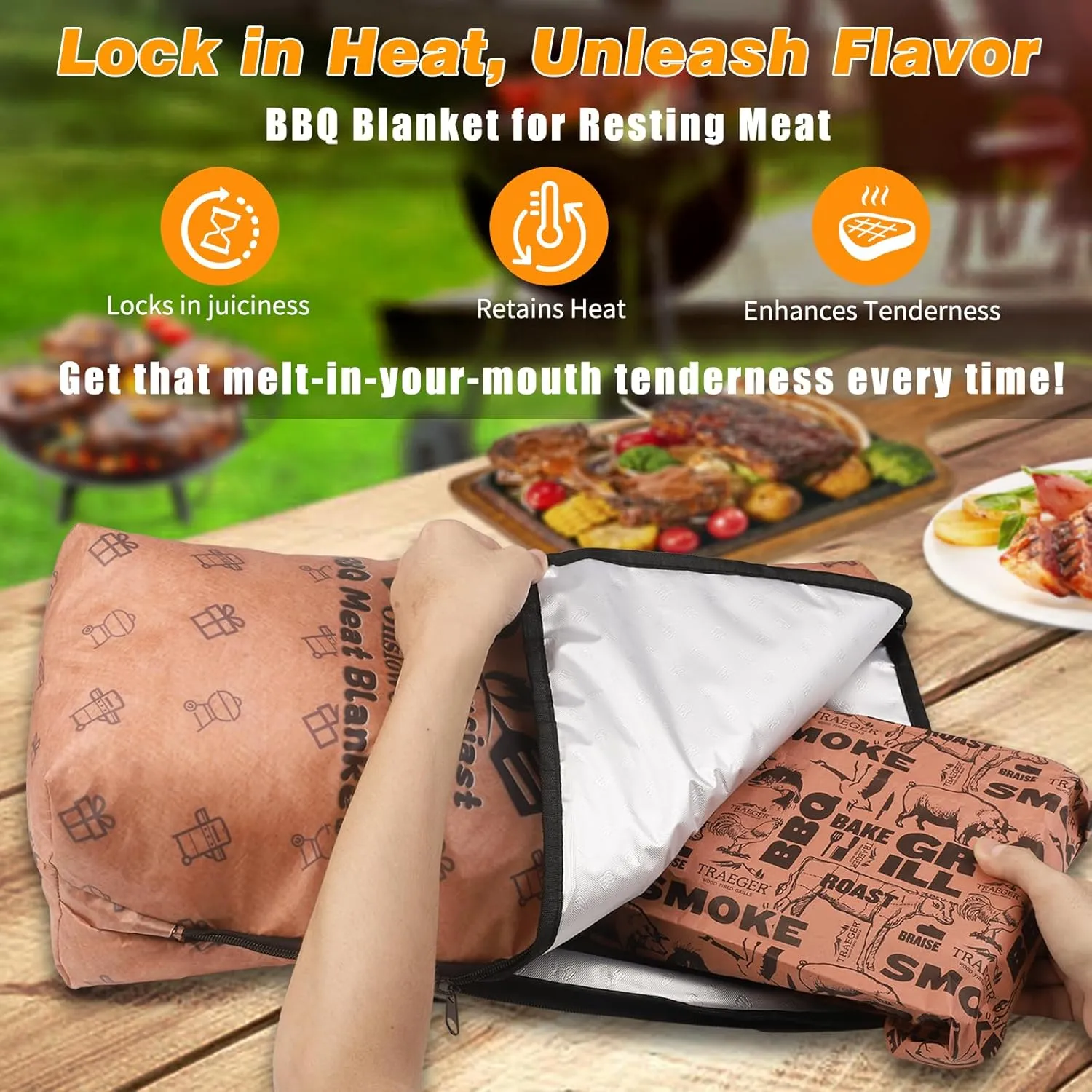 Fathers Day Dad Gifts, BBQ Resting Blanket for Smoking Meat - Insulated Meat Blanket for Brisket, Ribs, Pork Shoulder - Waterproof BBQ Smoker Insulation Blanket, BBQ Gifts for Men Dad Husband (21in)