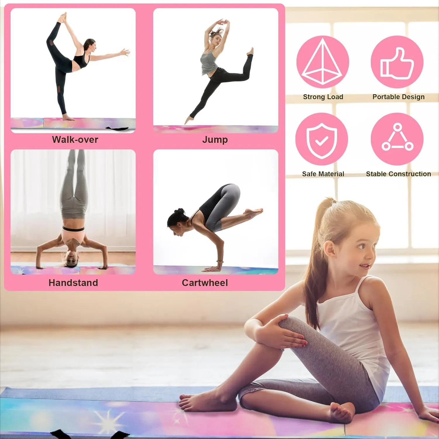 FBSPORT 8ft/9ft/9.5/10ft Balance Beam: Folding Floor Gymnastics Equipment for Kids Adults,Non Slip Rubber Base, Gymnastics Beam for Training, Physical Therapy and Professional Home Training