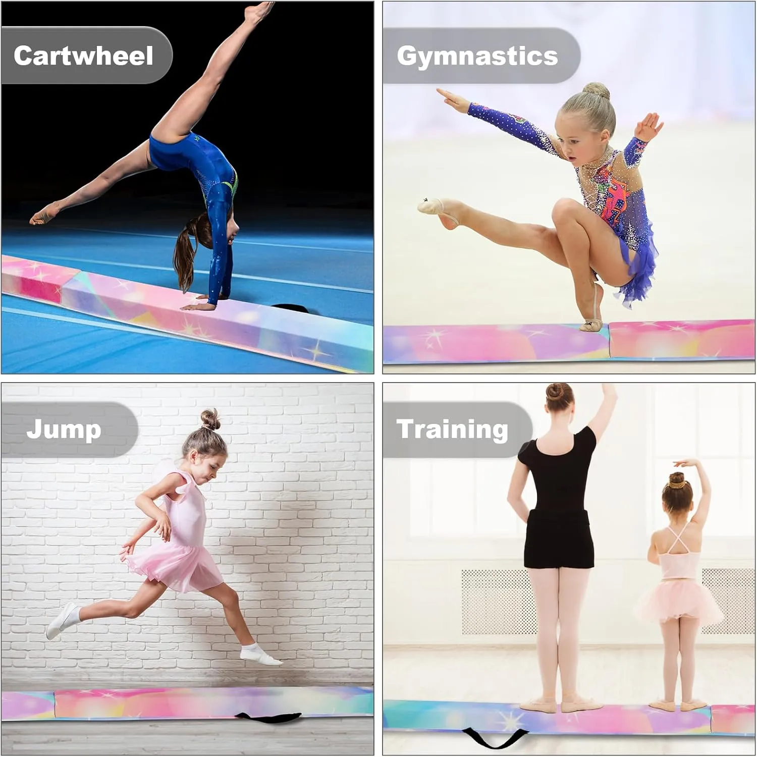 FBSPORT 8ft/9ft/9.5/10ft Balance Beam: Folding Floor Gymnastics Equipment for Kids Adults,Non Slip Rubber Base, Gymnastics Beam for Training, Physical Therapy and Professional Home Training