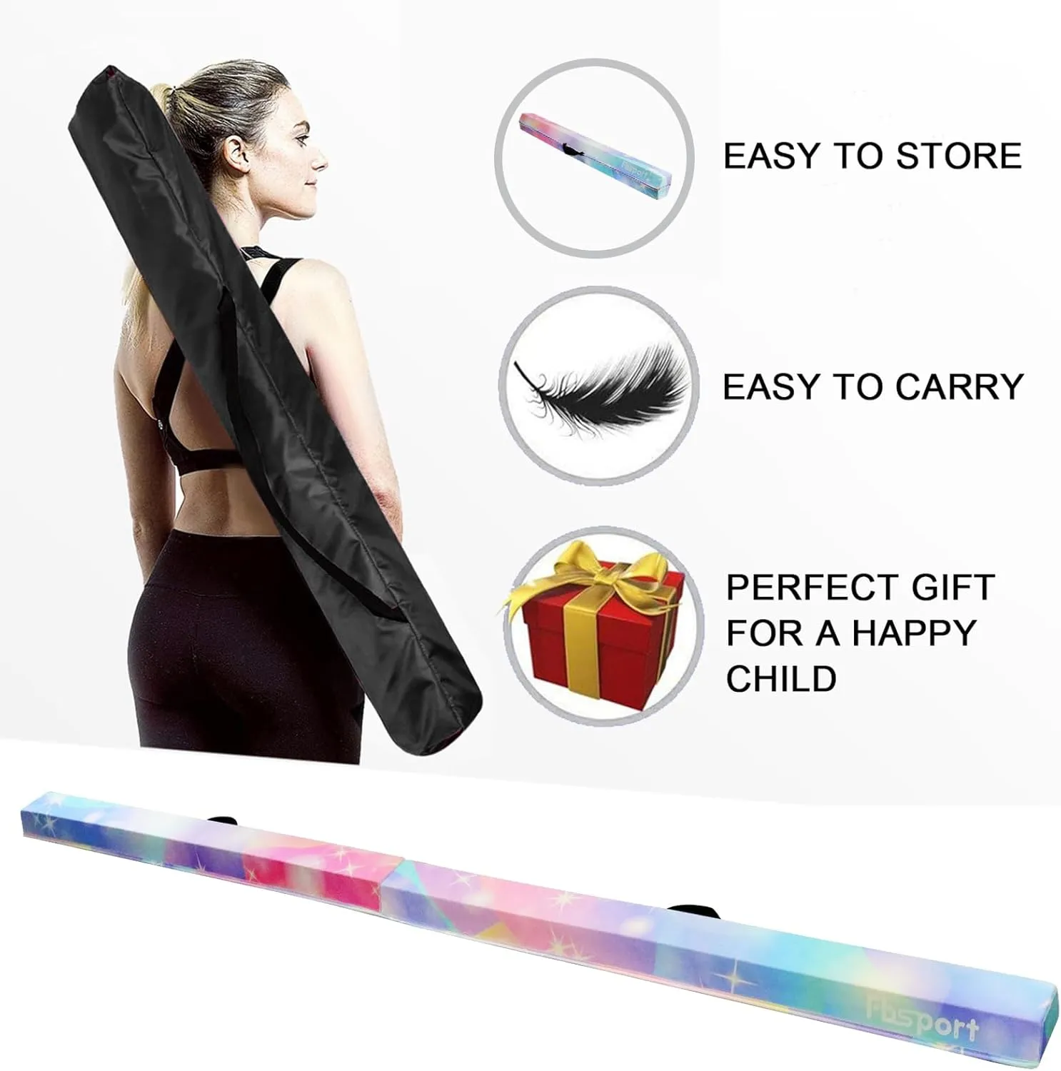 FBSPORT 8ft/9ft/9.5/10ft Balance Beam: Folding Floor Gymnastics Equipment for Kids Adults,Non Slip Rubber Base, Gymnastics Beam for Training, Physical Therapy and Professional Home Training