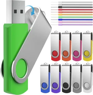 FEBNISCTE 16GB Flash Drive, Jump Drive 10 Pack, Memoria USB 2.0 Multi-Coloured, USB Thumb Drive 16gb Swivel mit 10 Cords Jump Drive with LED Light for Data Storage/Transfer