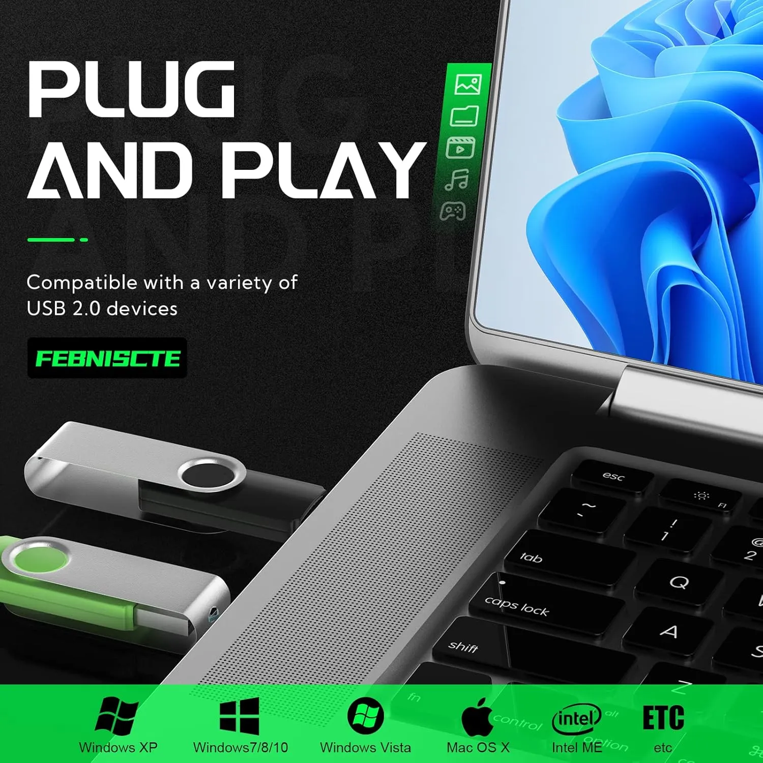 FEBNISCTE 16GB Flash Drive, Jump Drive 10 Pack, Memoria USB 2.0 Multi-Coloured, USB Thumb Drive 16gb Swivel mit 10 Cords Jump Drive with LED Light for Data Storage/Transfer