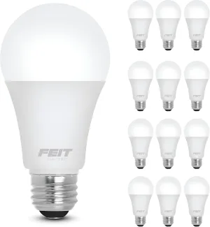 Feit Electric A19 LED Light Bulb, 100W Equivalent, E26 Medium Base, 1500 Lumens, 5000K Daylight White, General Purpose Light Bulbs, 11,000-Hour Lifetime, A1600/850/10KLED/2/6, 12 Pack