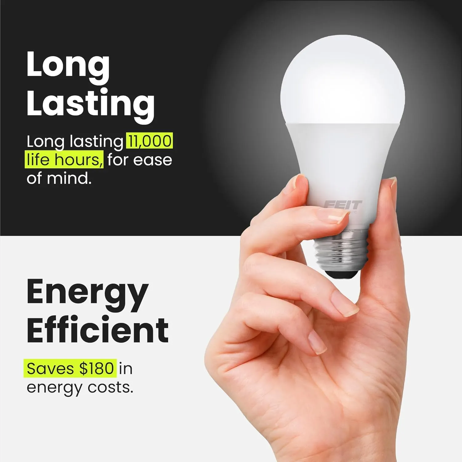 Feit Electric A19 LED Light Bulb, 100W Equivalent, E26 Medium Base, 1500 Lumens, 5000K Daylight White, General Purpose Light Bulbs, 11,000-Hour Lifetime, A1600/850/10KLED/2/6, 12 Pack