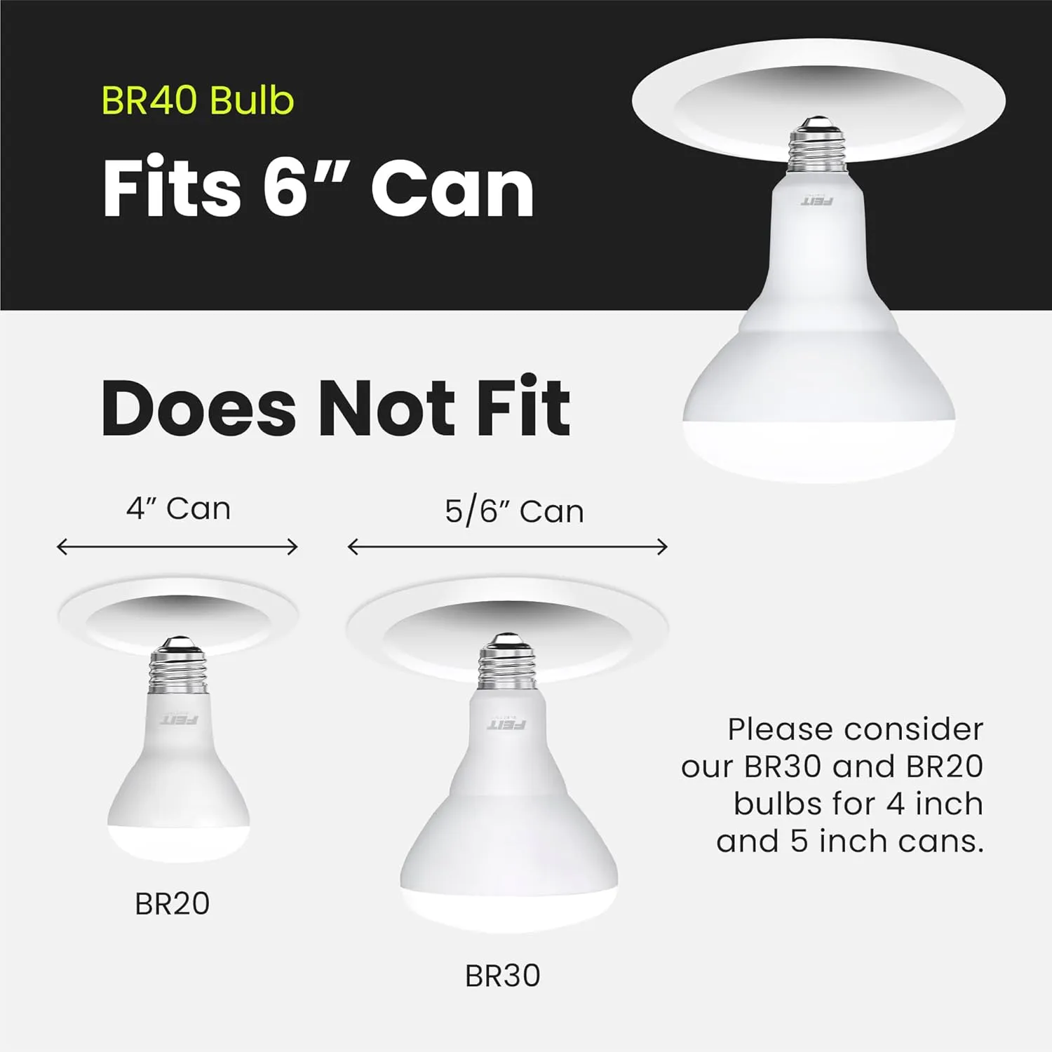 Feit Electric LED BR40 Bulbs, Dimmable, 65W Equivalent, 10 Year Life, 850 Lumens, E26 Base, 2700k Soft White, Flood Lights, Recessed Can Light Bulbs, Damp Rated, UL Listed, 6 Pack, BR40DM/10KLED/2/3