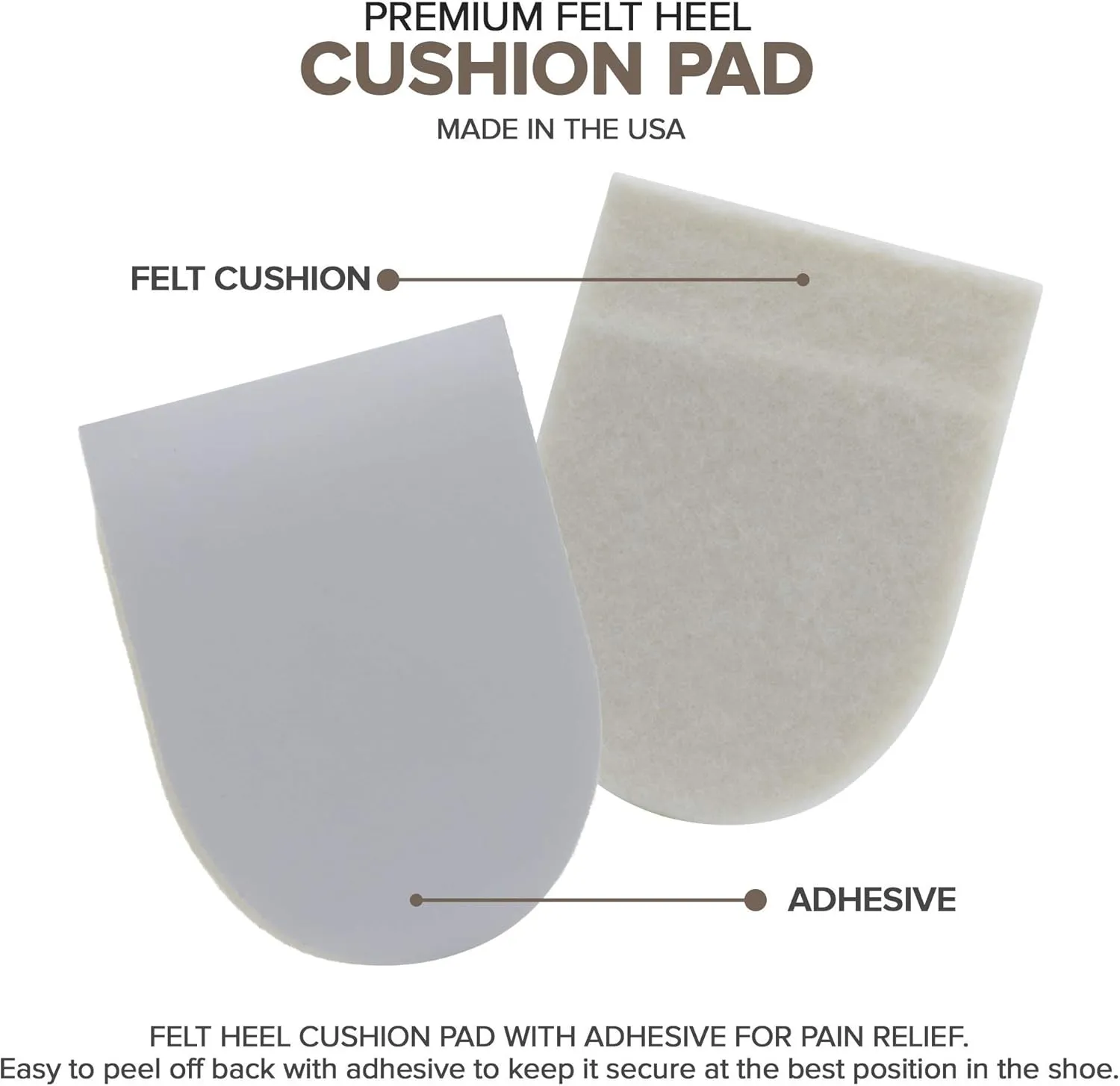 Felt Heel Cushion Pad 1/4" with Adhesive for Pain Relief - 4 Pairs