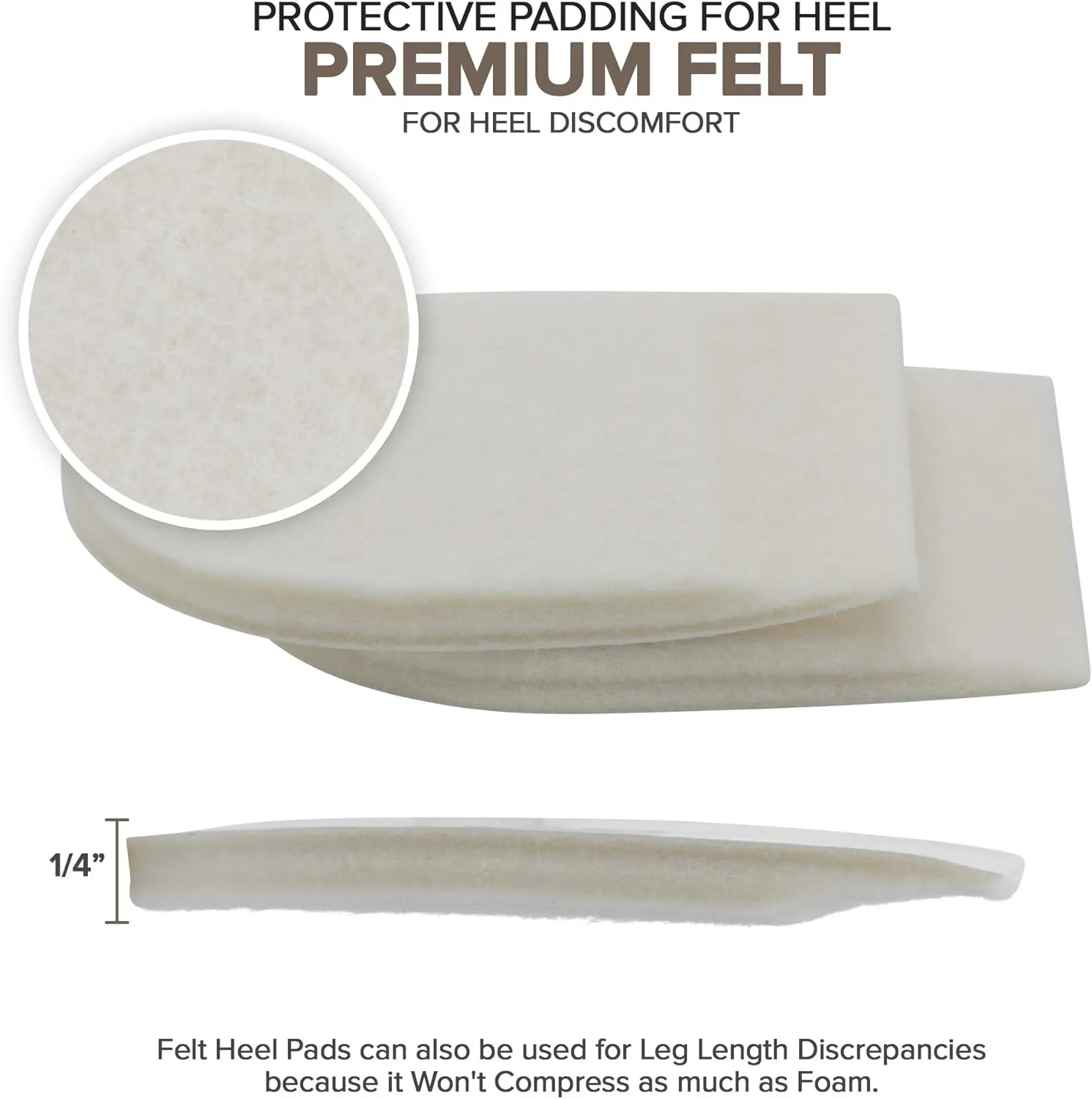Felt Heel Cushion Pad 1/4" with Adhesive for Pain Relief - 4 Pairs