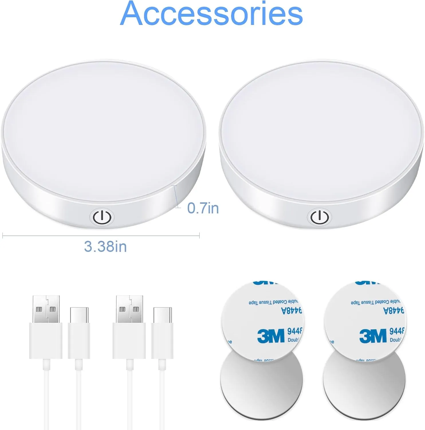 Ferswe Rechargeable Tap Lights, Dimmable Touch Night Lights with 1000mAh Large Battery, Stick on Light for Closet, Bedroom, Bathroom and Cabinet (2 Pack)
