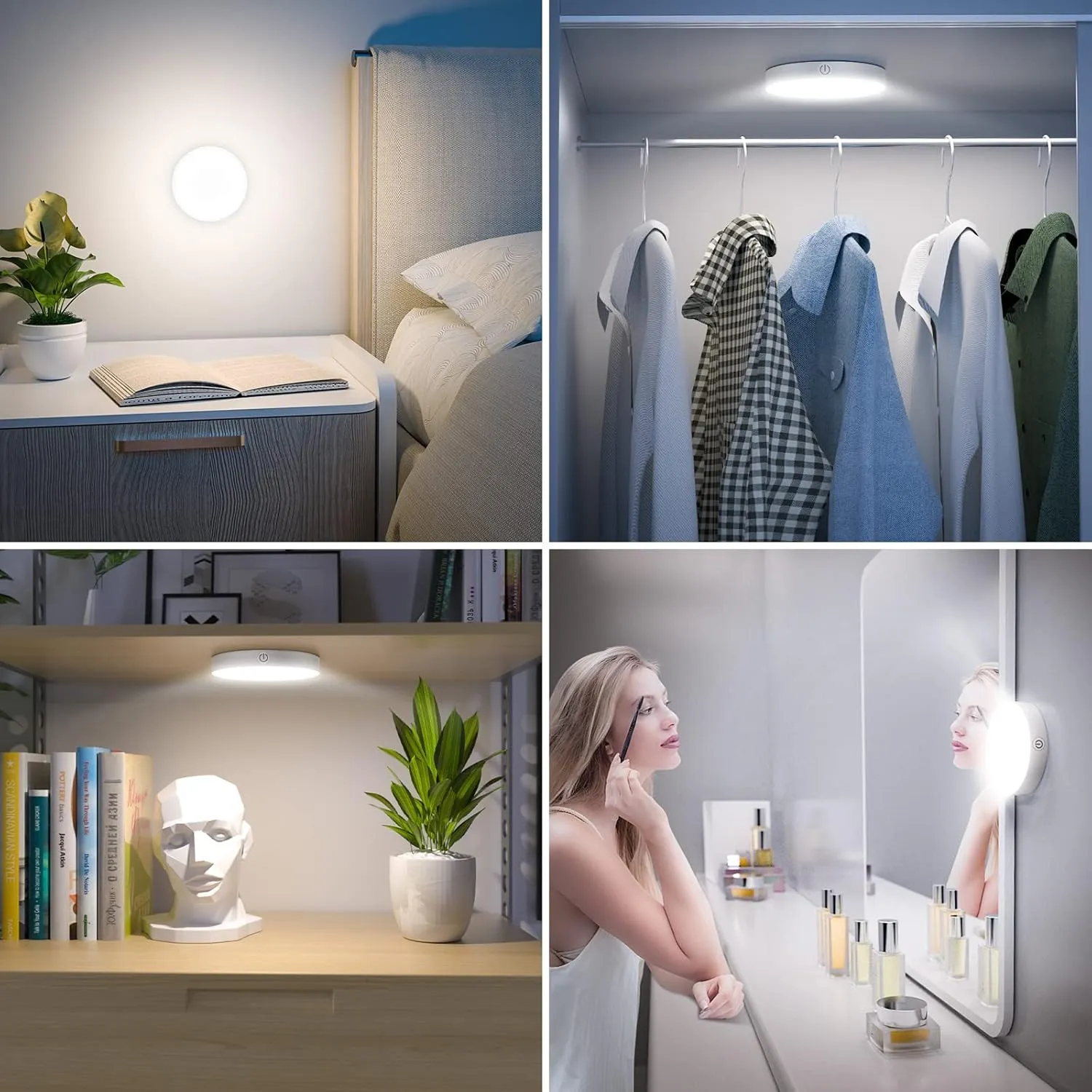 Ferswe Rechargeable Tap Lights, Dimmable Touch Night Lights with 1000mAh Large Battery, Stick on Light for Closet, Bedroom, Bathroom and Cabinet (2 Pack)