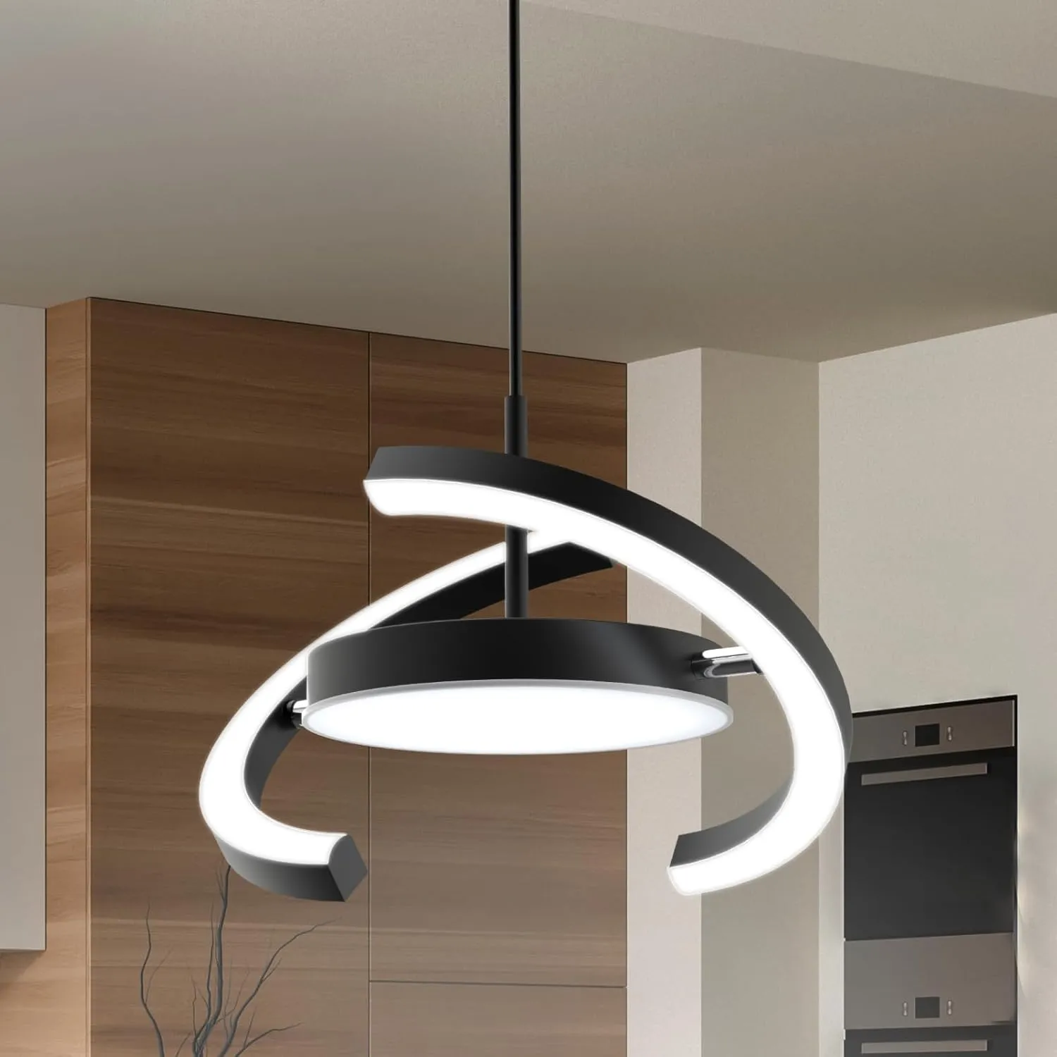FIMEI LED Saturn Pendant Lights, 3000-6000K Dimmable Adjustable Hanging Chandelier Saturn Ring Design for Dining Room Kitchen Island Entryway Bedroom Foyer Black