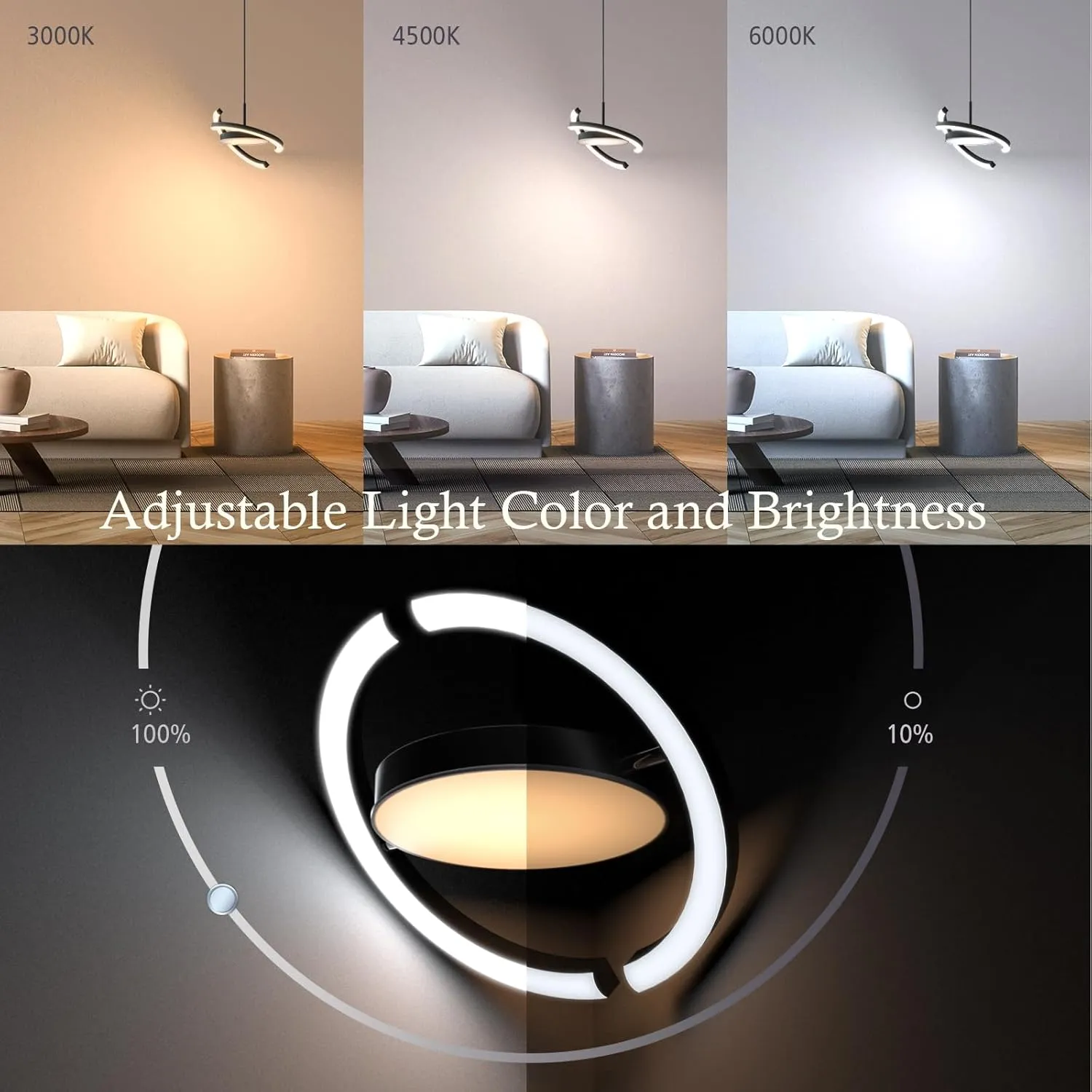 FIMEI LED Saturn Pendant Lights, 3000-6000K Dimmable Adjustable Hanging Chandelier Saturn Ring Design for Dining Room Kitchen Island Entryway Bedroom Foyer Black