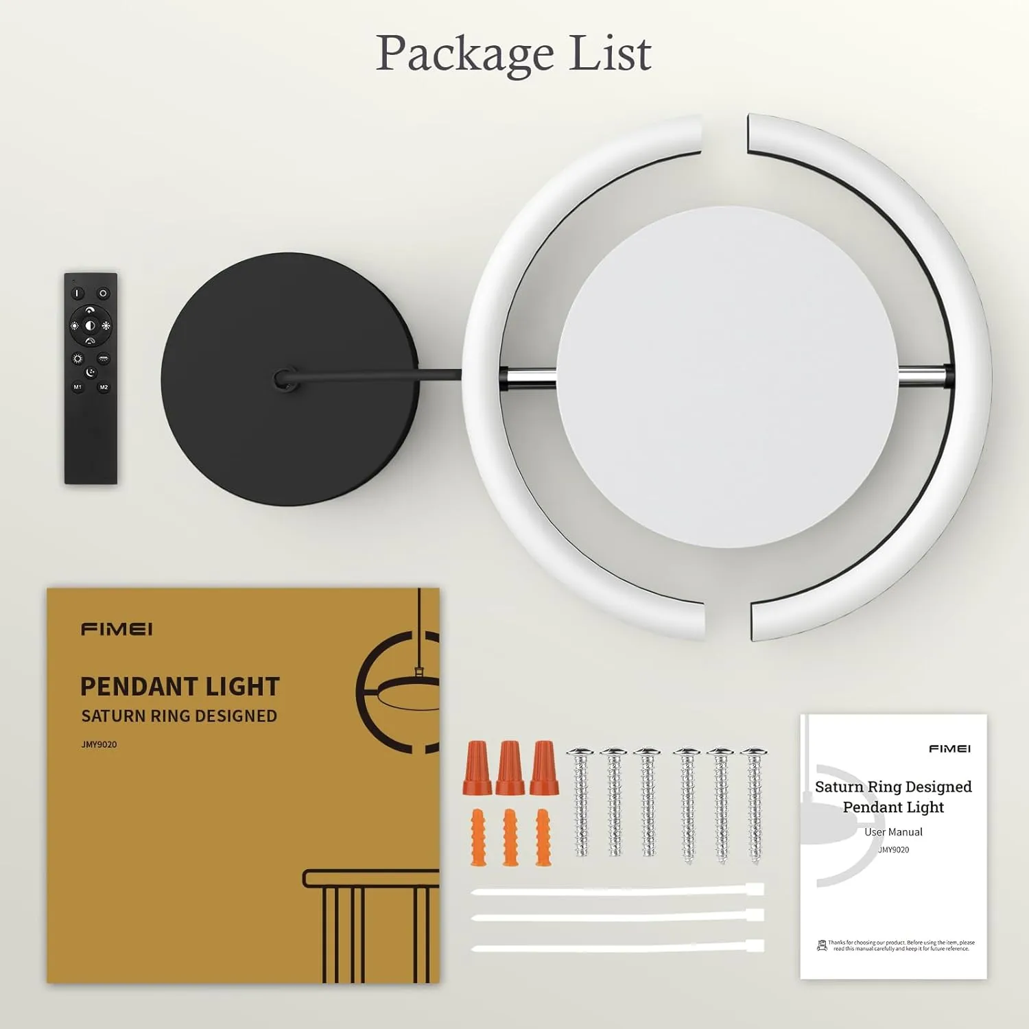 FIMEI LED Saturn Pendant Lights, 3000-6000K Dimmable Adjustable Hanging Chandelier Saturn Ring Design for Dining Room Kitchen Island Entryway Bedroom Foyer Black