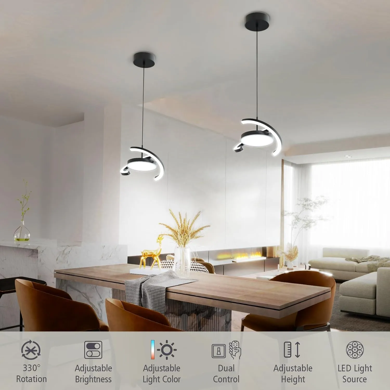 FIMEI LED Saturn Pendant Lights, 3000-6000K Dimmable Adjustable Hanging Chandelier Saturn Ring Design for Dining Room Kitchen Island Entryway Bedroom Foyer Black