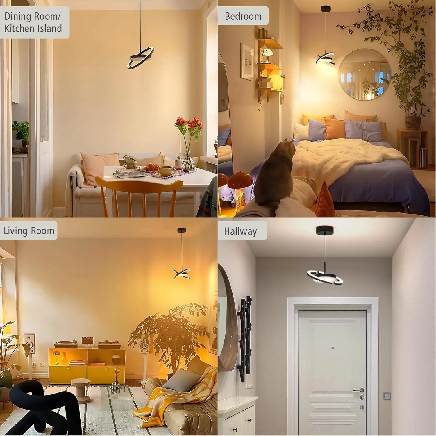 FIMEI LED Saturn Pendant Lights, 3000-6000K Dimmable Adjustable Hanging Chandelier Saturn Ring Design for Dining Room Kitchen Island Entryway Bedroom Foyer Black