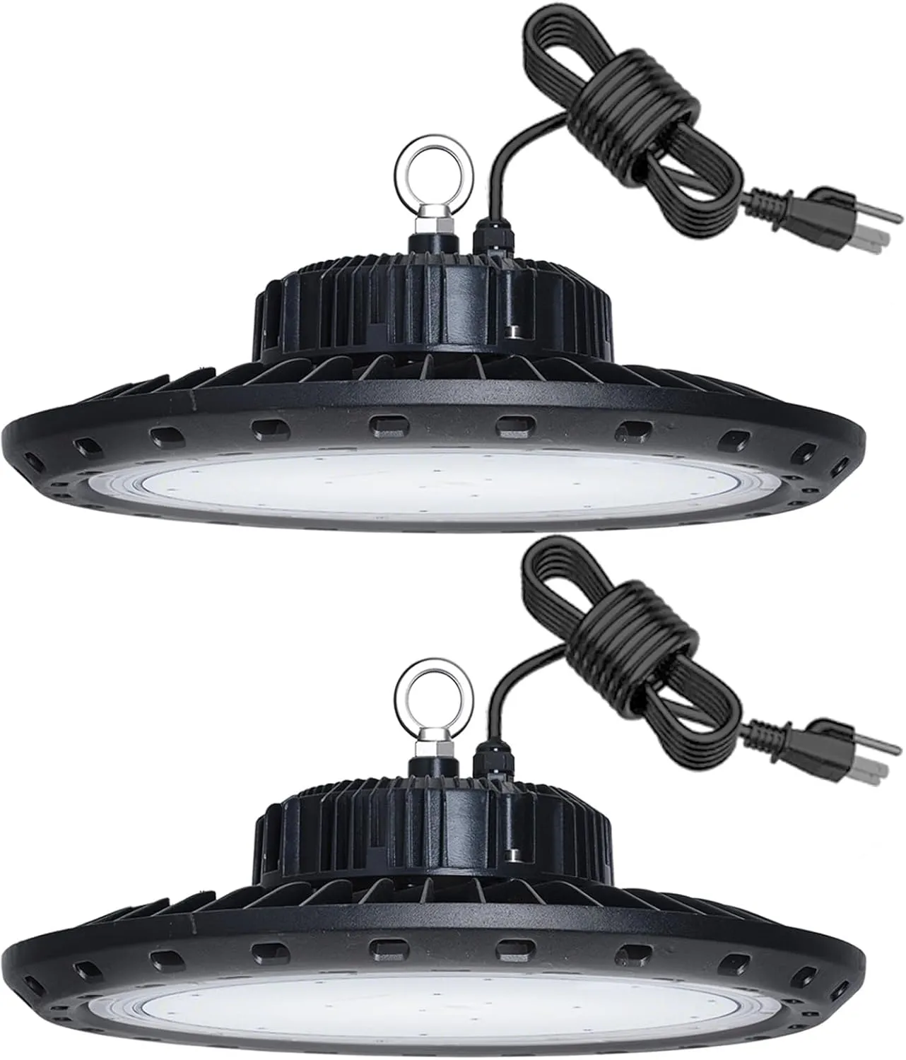 Fiqevs UFO LED High Bay Lights 500W 2 Pack, High Bay LED Light 70,000LM(1650W MH/HPS Eqv.) High Bay Lights 5' Cable with Plug, Hanging Hook, Safe Rope, High Bay Shop Light for Warehouse Factory Barn