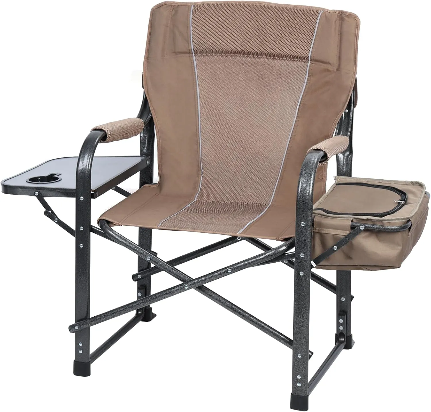 Fishing Chair, Folding Ice Camping Chair for Adults, Outdoor Folding Chair with Cooler Bag and Cup Holder, Director Chair for Fishing, Lawn, Patio, Garden