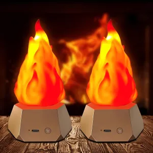 Flame Night Light 1200mAh Flickering Flame Lamp 3-Mode Flameless Candle USB Rechargeable Campfire Night Light (2pcs)