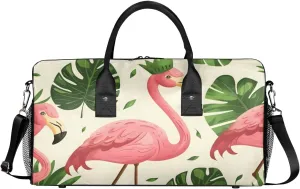 Flamingo Travel Duffle Bag for Women Men Foldable Waterproof Weekender Bag Carry on Tote for Overnight Sports Gym Pink Bird Flamingo