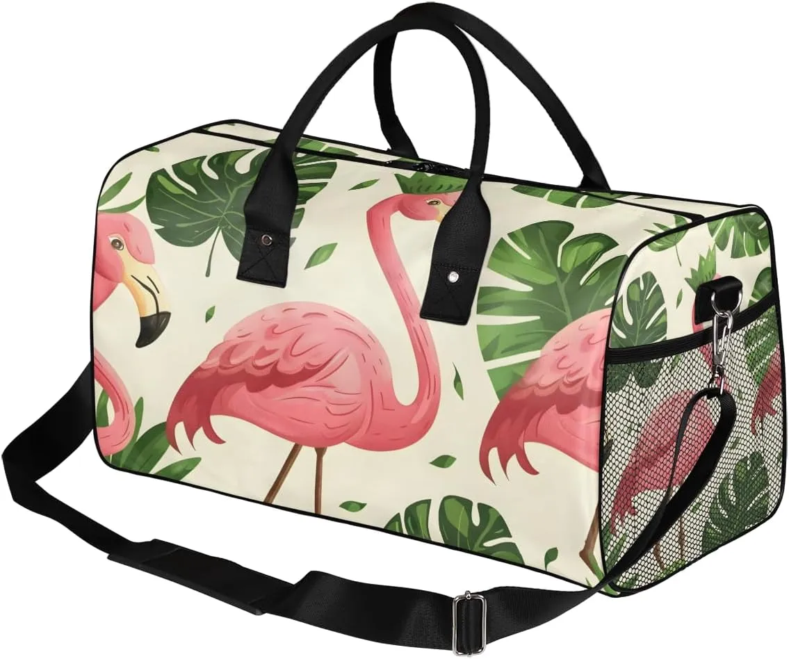 Flamingo Travel Duffle Bag for Women Men Foldable Waterproof Weekender Bag Carry on Tote for Overnight Sports Gym Pink Bird Flamingo
