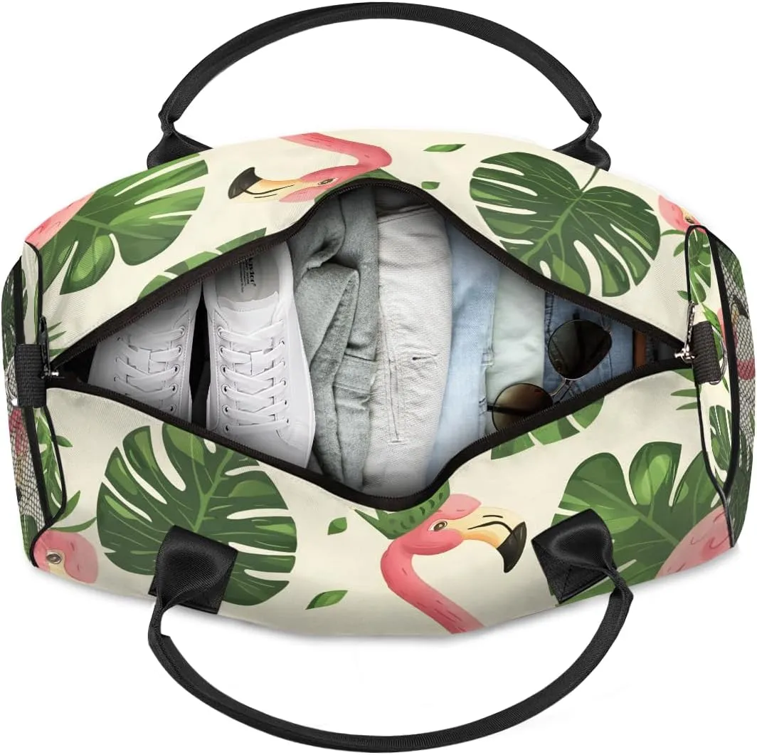 Flamingo Travel Duffle Bag for Women Men Foldable Waterproof Weekender Bag Carry on Tote for Overnight Sports Gym Pink Bird Flamingo