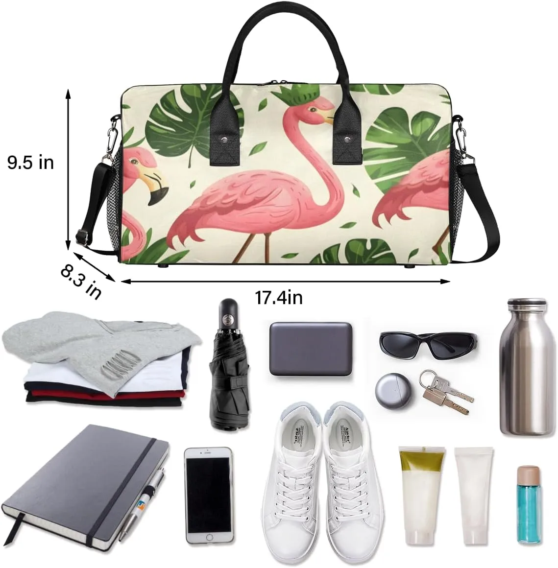 Flamingo Travel Duffle Bag for Women Men Foldable Waterproof Weekender Bag Carry on Tote for Overnight Sports Gym Pink Bird Flamingo
