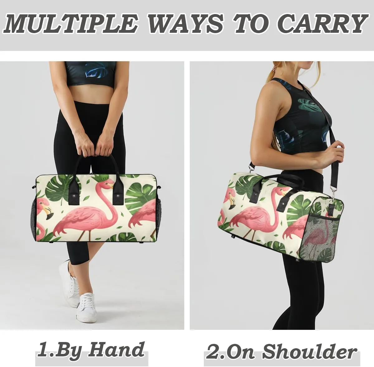 Flamingo Travel Duffle Bag for Women Men Foldable Waterproof Weekender Bag Carry on Tote for Overnight Sports Gym Pink Bird Flamingo