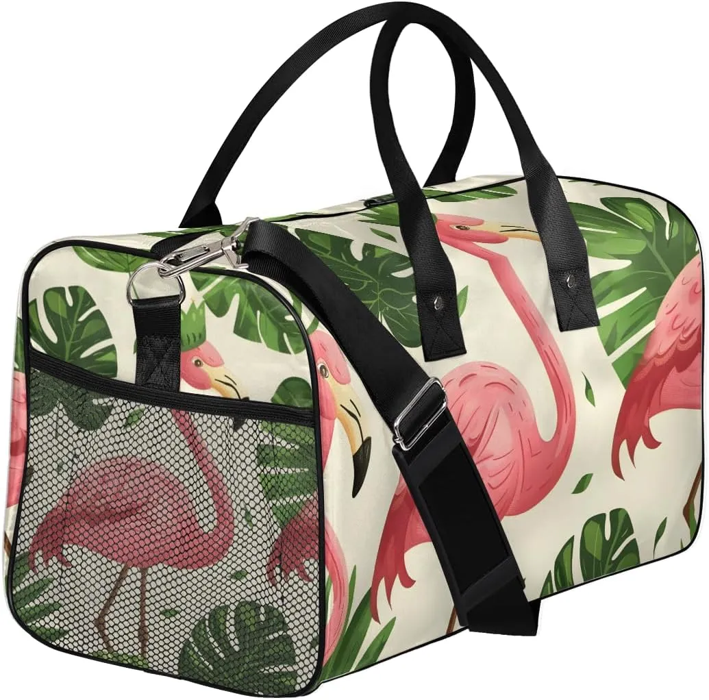 Flamingo Travel Duffle Bag for Women Men Foldable Waterproof Weekender Bag Carry on Tote for Overnight Sports Gym Pink Bird Flamingo