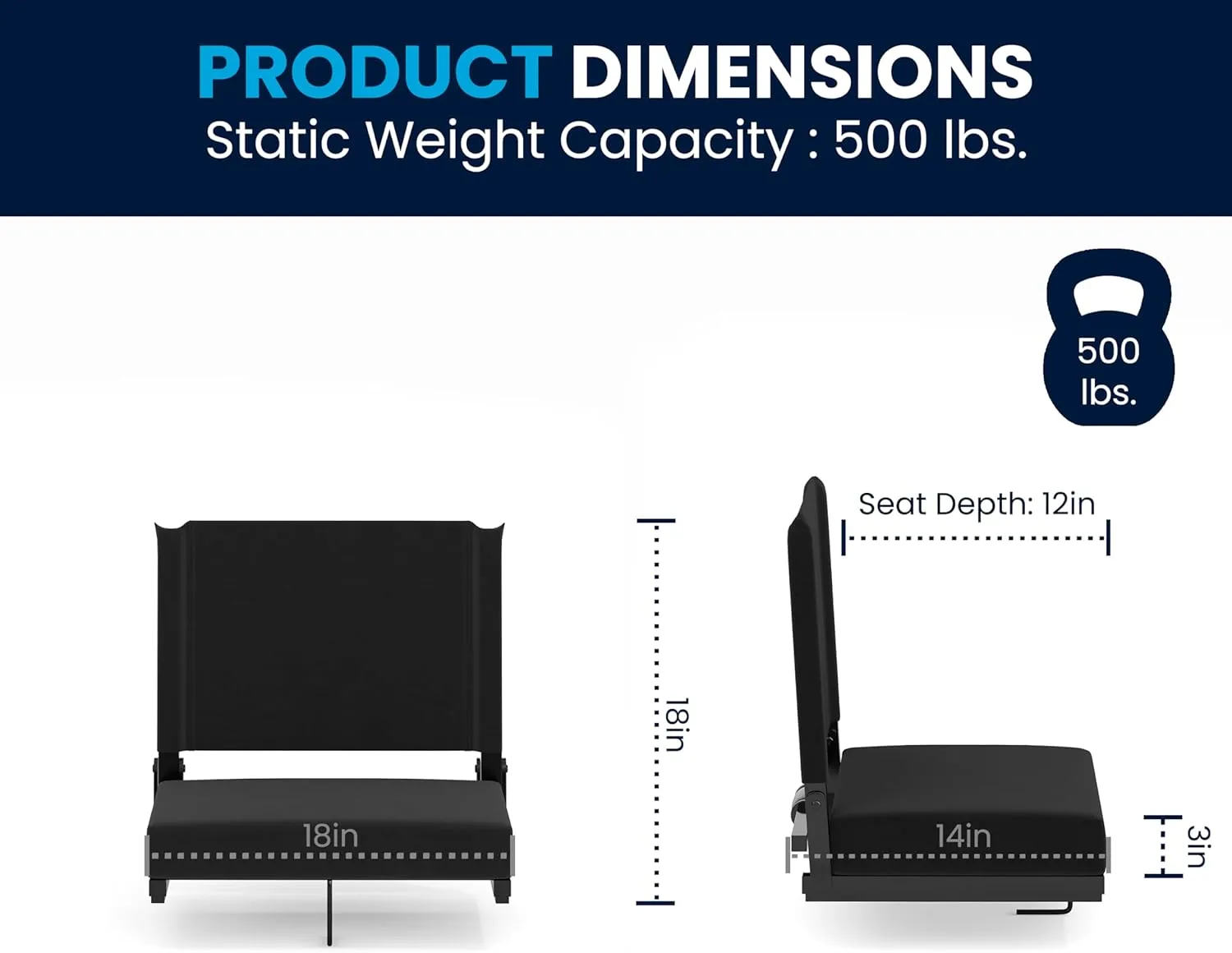 Flash Furniture Grandstand Portable Stadium Seat for Bleachers or Benches, Folding Padded Stadium Chair with Carrying Handle, 500 lb. Weight Capacity, Black