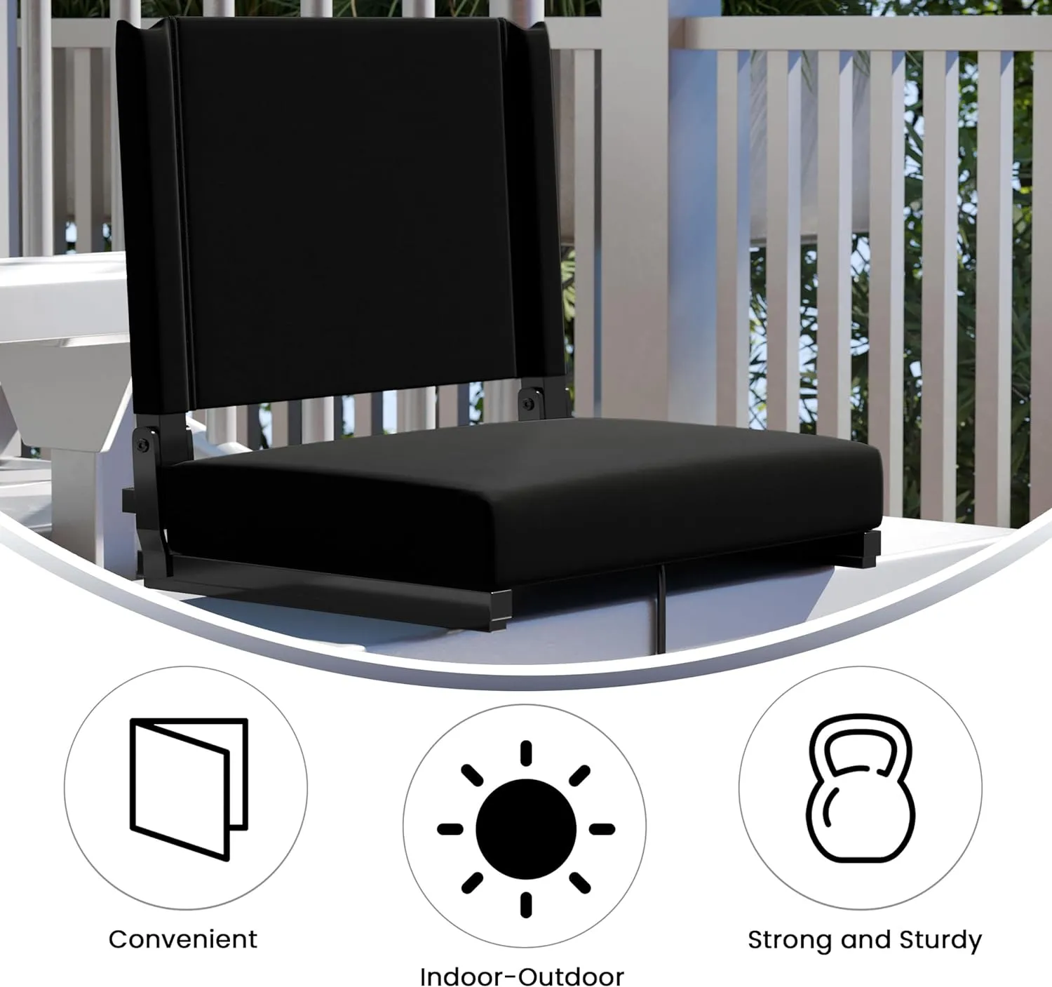 Flash Furniture Grandstand Portable Stadium Seat for Bleachers or Benches, Folding Padded Stadium Chair with Carrying Handle, 500 lb. Weight Capacity, Black