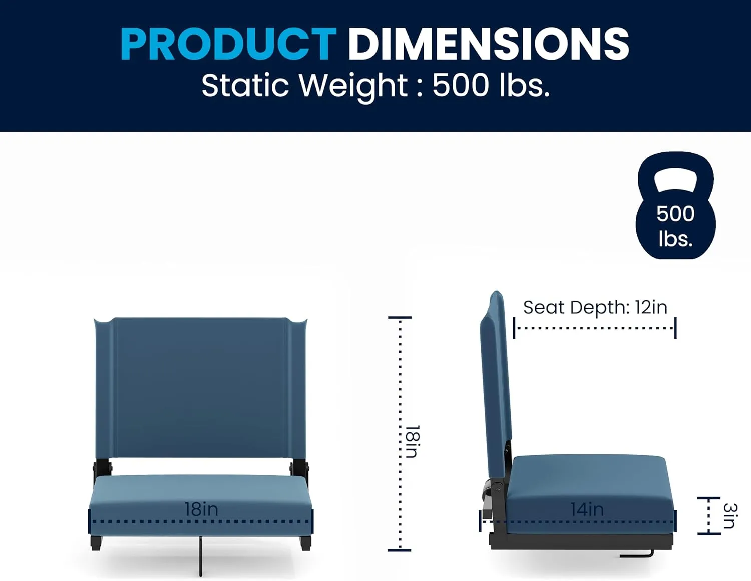 Flash Furniture Grandstand Portable Stadium Seats for Bleachers or Benches, Folding Padded Stadium Chairs with Handle, Pack of 2, 500 lb. Weight Capacity, Teal