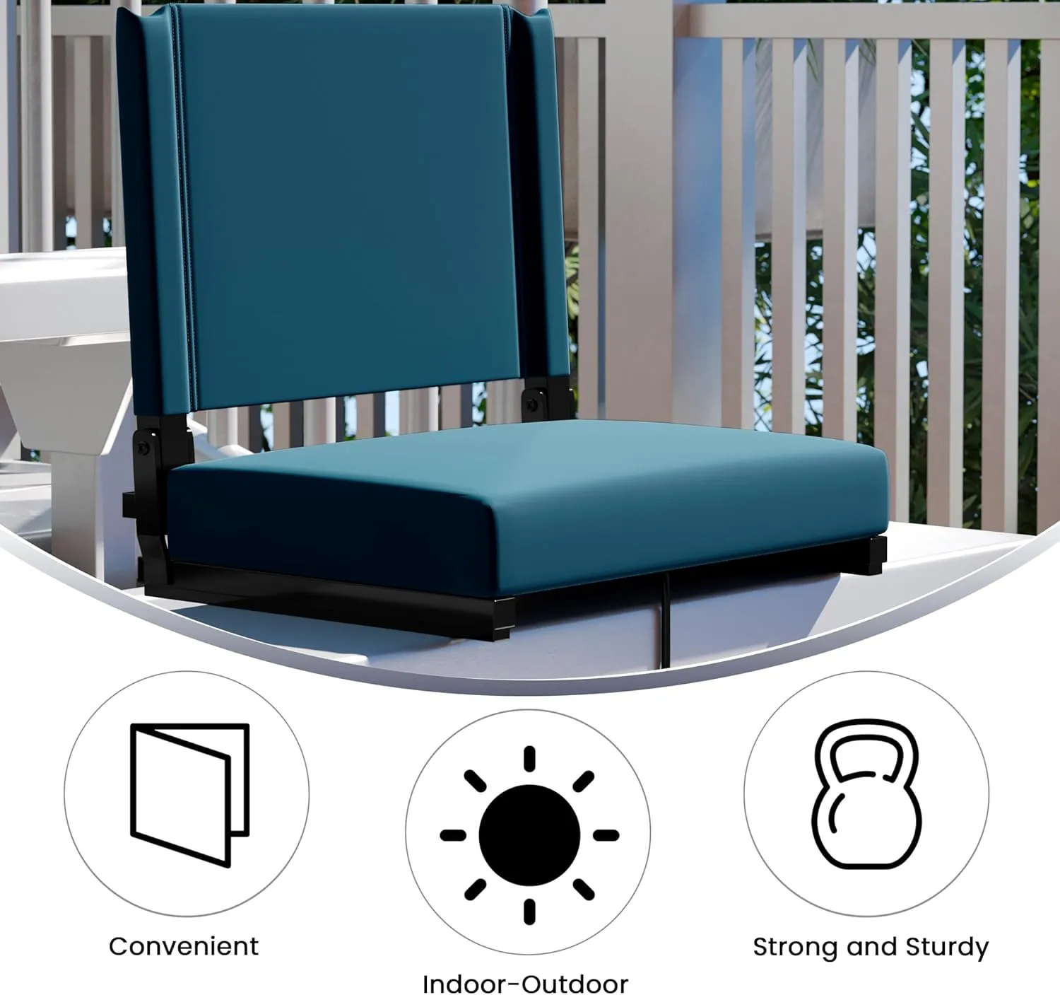Flash Furniture Grandstand Portable Stadium Seats for Bleachers or Benches, Folding Padded Stadium Chairs with Handle, Pack of 2, 500 lb. Weight Capacity, Teal