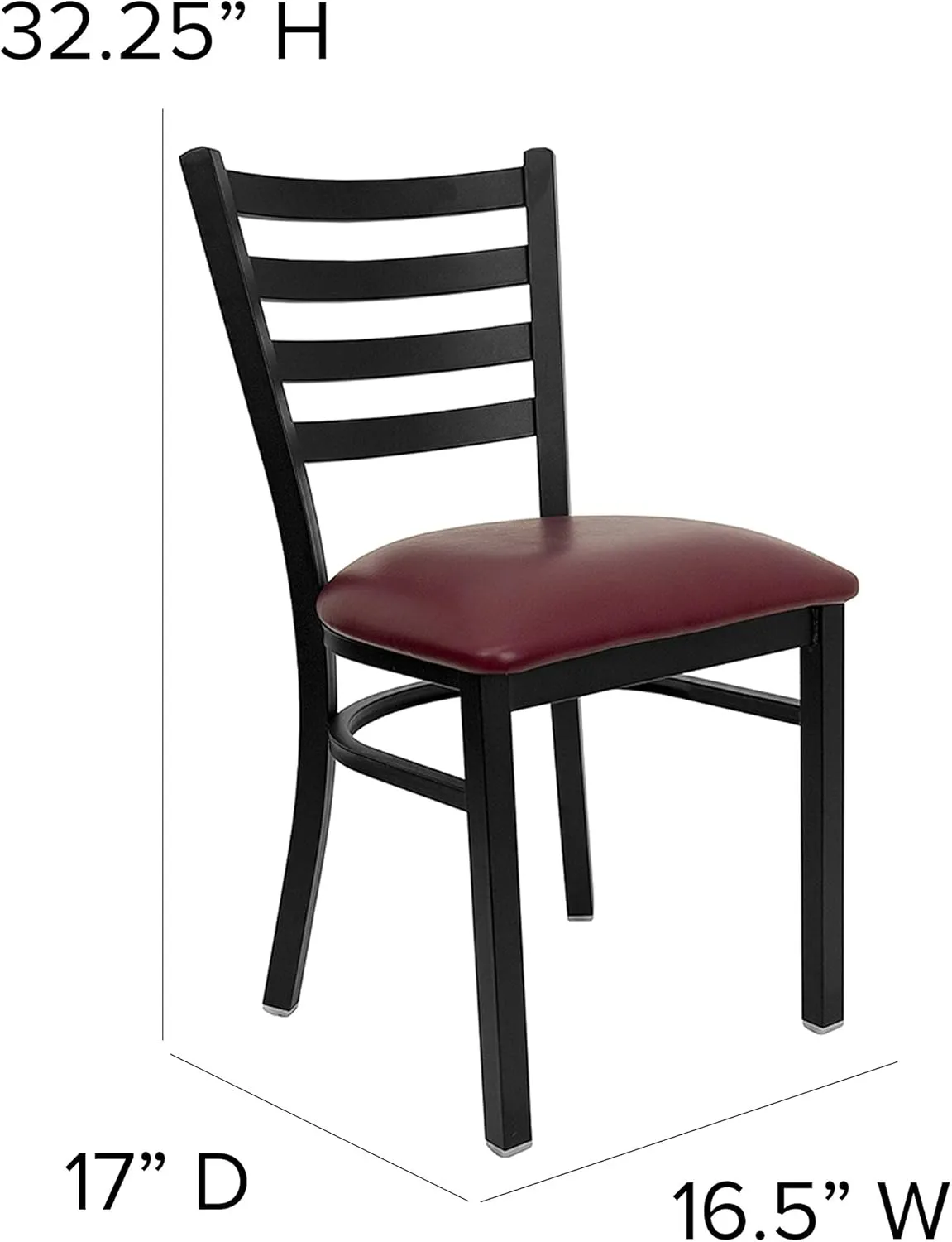 Flash Furniture HERCULES Series Black Ladder Back Metal Restaurant Chair - Burgundy Vinyl Seat