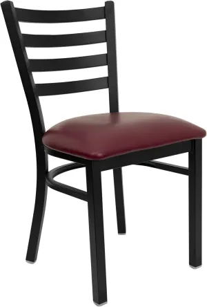 Flash Furniture HERCULES Series Black Ladder Back Metal Restaurant Chair - Burgundy Vinyl Seat
