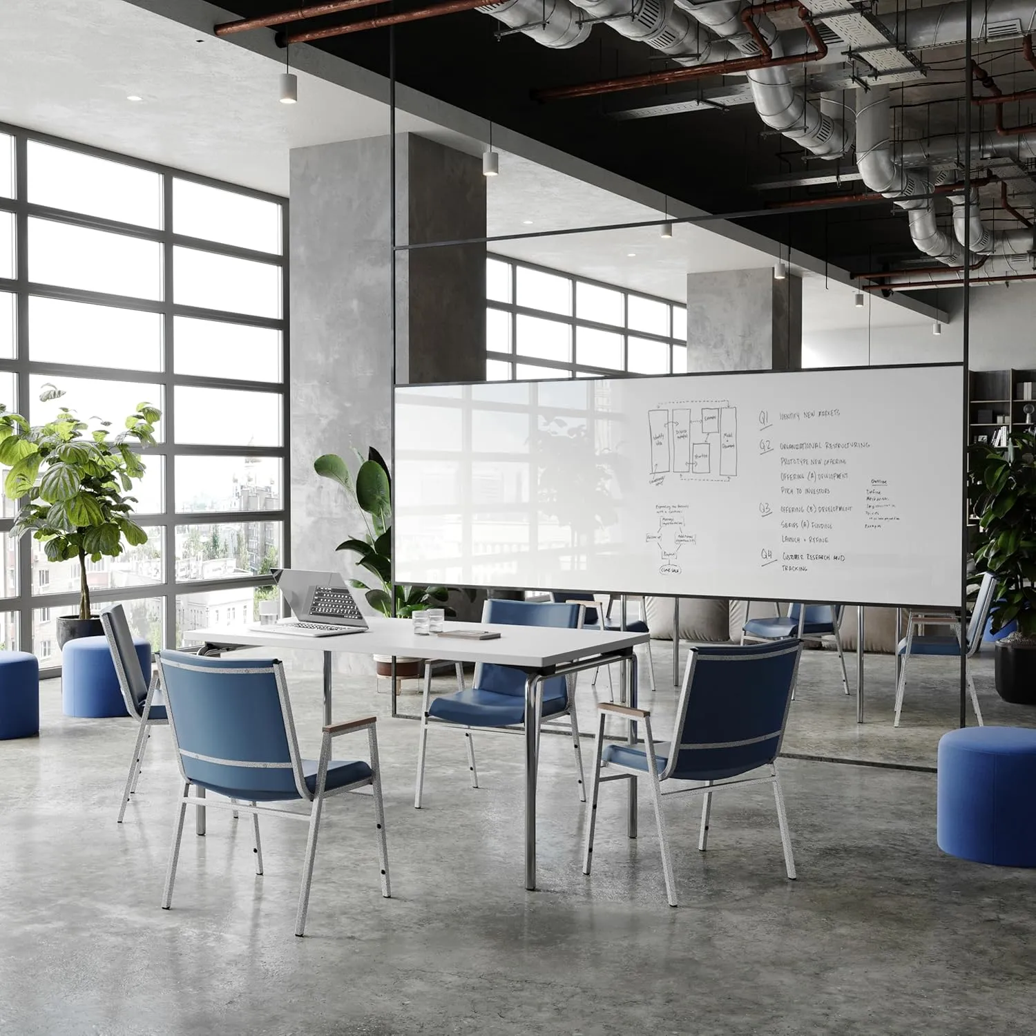 Flash Furniture Hercules Series Heavy Duty Navy Vinyl Stack Chair with Arms and Ganging Bracket, Set of 4