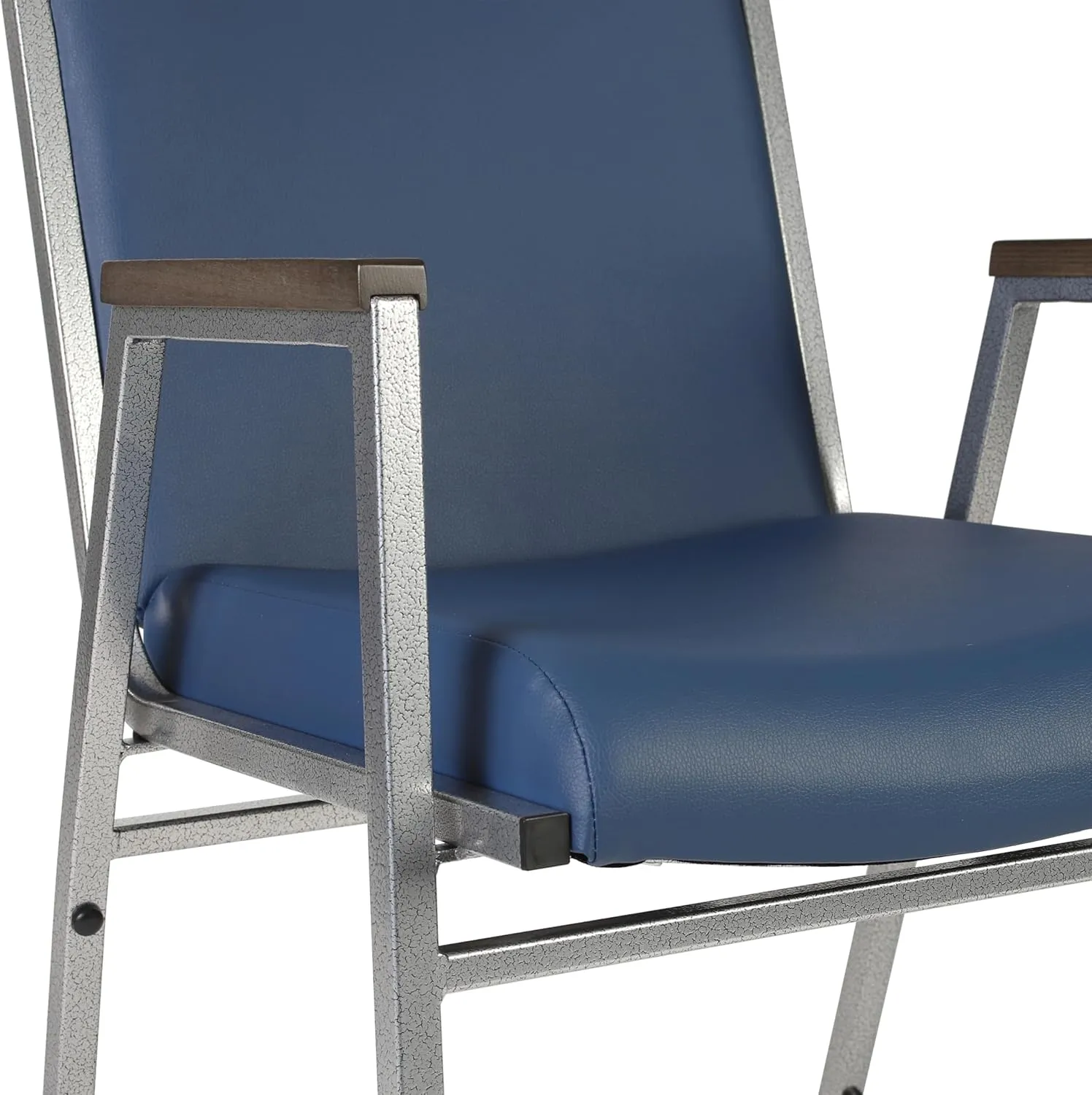 Flash Furniture Hercules Series Heavy Duty Navy Vinyl Stack Chair with Arms and Ganging Bracket, Set of 4