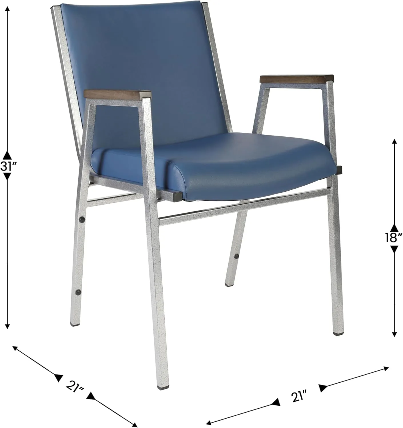 Flash Furniture Hercules Series Heavy Duty Navy Vinyl Stack Chair with Arms and Ganging Bracket, Set of 4