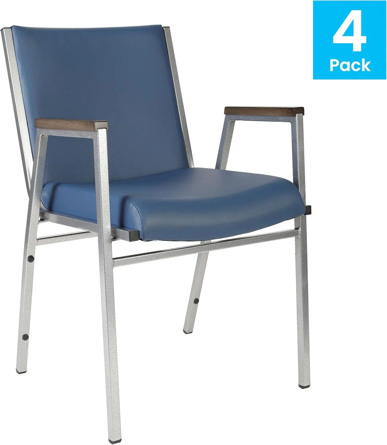 Flash Furniture Hercules Series Heavy Duty Navy Vinyl Stack Chair with Arms and Ganging Bracket, Set of 4