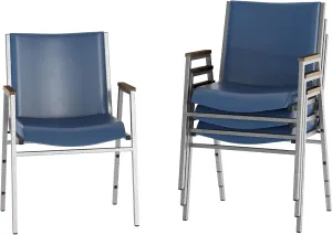 Flash Furniture Hercules Series Heavy Duty Navy Vinyl Stack Chair with Arms and Ganging Bracket, Set of 4