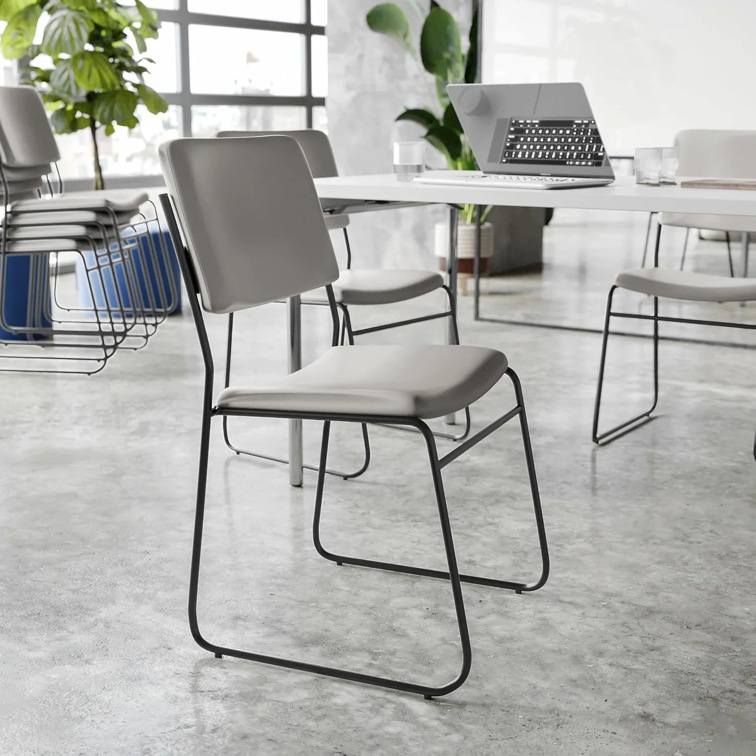 Flash Furniture Hercules Series High Density Vinyl Stacking Chairs for Waiting Rooms and Offices, Lobby Chairs with Padded Seat and Frame, Gray