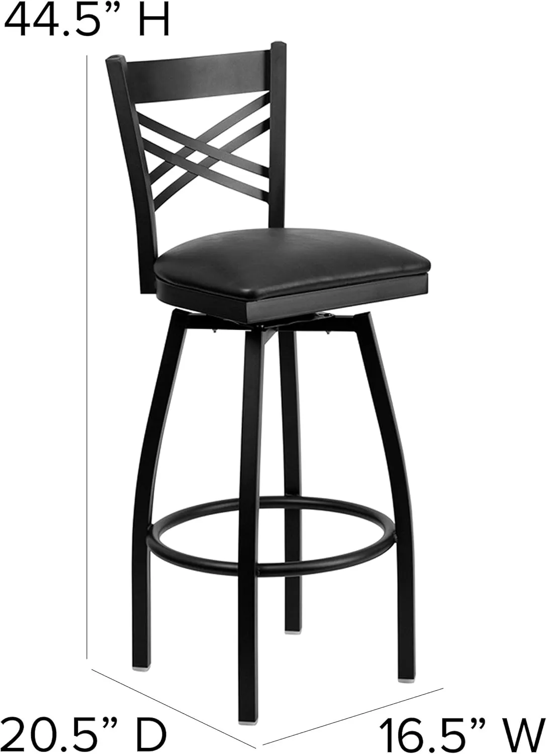 Flash Furniture Hercules Series "X" Back Metal Restaurant Barstool, Modern Upholstered Armless Bar Height Chair for Restaurants and Kitchens, Black